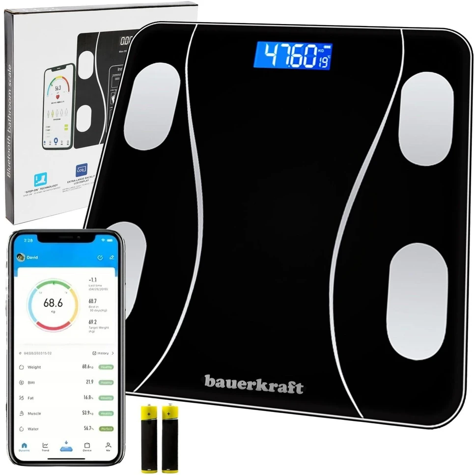 Virtuvinis kombainas Bauerkraft išmaniosios analitinės vonios svarstyklės su programėle, iki 180 kg