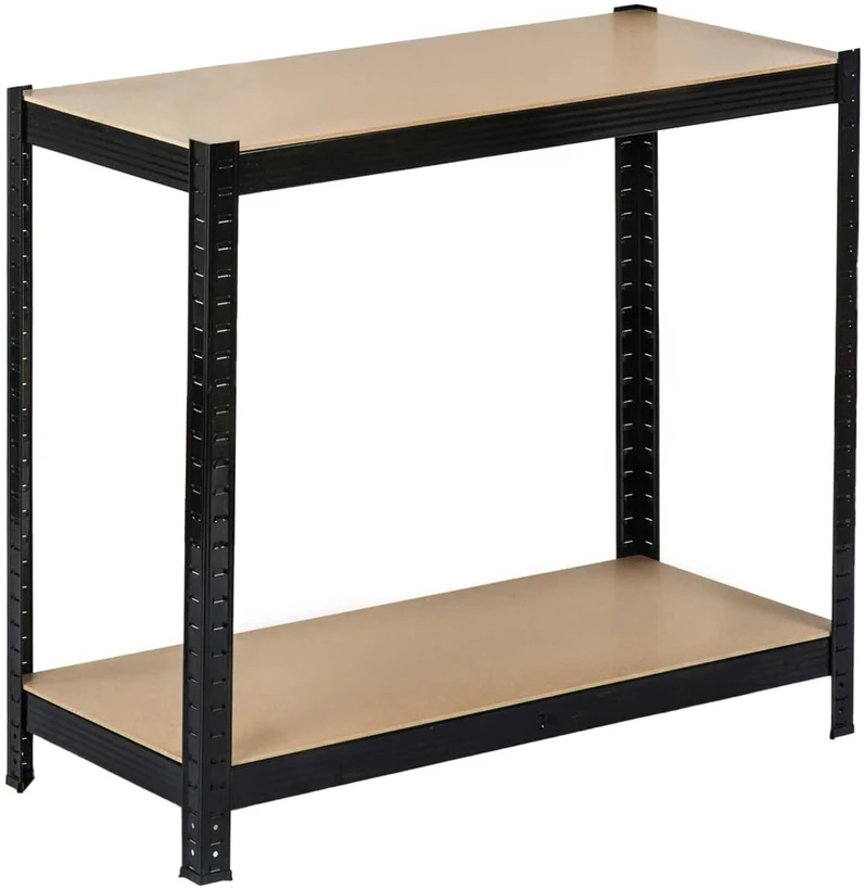 Bauerkraft Juodas metalinis sandėliavimo stelažas 2 viename su 5 šviesios spalvos lentynomis, 150 × 75 × 30 cm