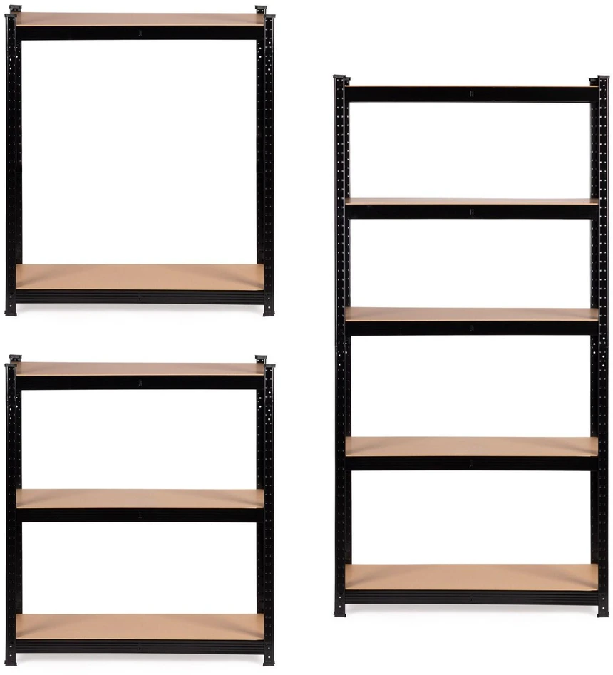 Bauerkraft Juodas metalinis sandėliavimo stelažas 2 viename su 5 šviesios spalvos lentynomis, 150 × 75 × 30 cm
