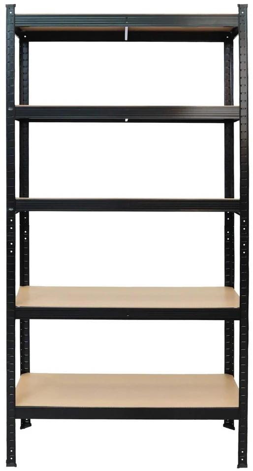 Bauerkraft Juodas metalinis sandėliavimo stelažas 2 viename su 5 šviesios spalvos lentynomis, 150 × 75 × 30 cm
