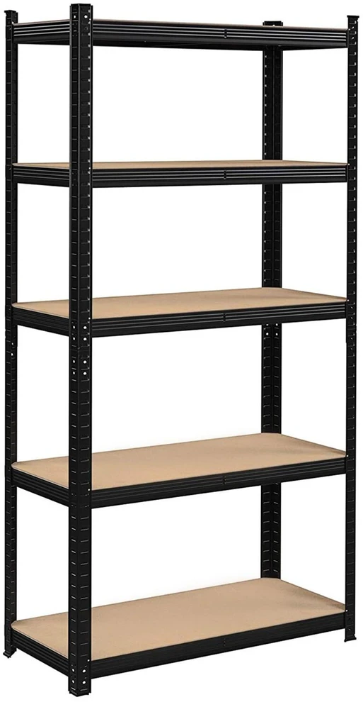 Bauerkraft Juodas metalinis sandėliavimo stelažas 2 viename su 5 šviesios spalvos lentynomis, 150 × 75 × 30 cm