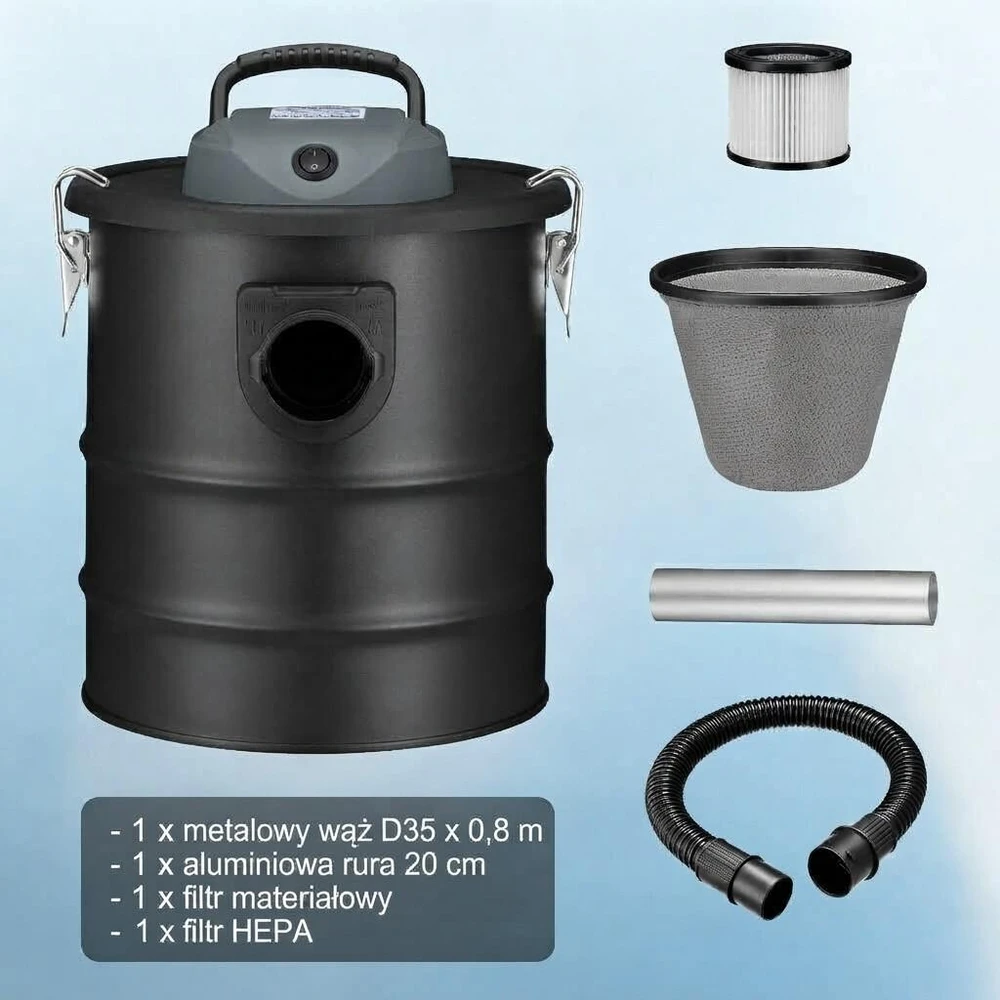 Dulkių siurblys Bauerkraft Pramoninis židinio ir krosnies pelenų bei suodžių siurblys, atsparus karščiui, 15 l, 800 W