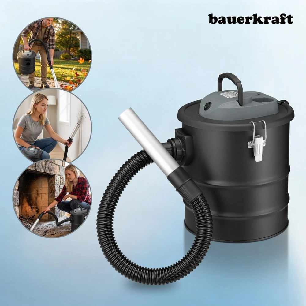 Dulkių siurblys Bauerkraft Pramoninis židinio ir krosnies pelenų bei suodžių siurblys, atsparus karščiui, 15 l, 800 W