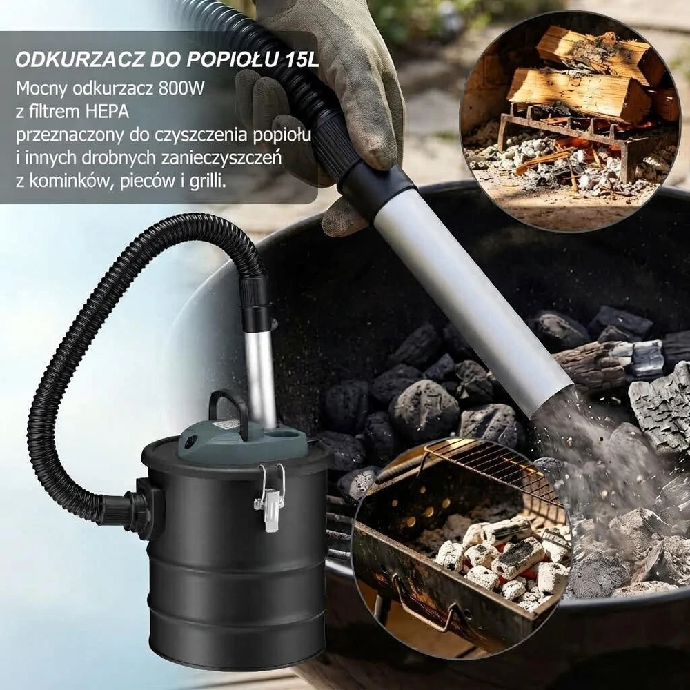 Dulkių siurblys Bauerkraft Pramoninis židinio ir krosnies pelenų bei suodžių siurblys, atsparus karščiui, 15 l, 800 W