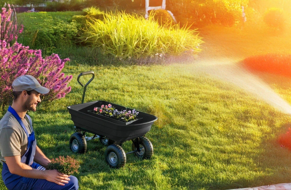 Bauerkraft Sodo transportavimo vežimėlis – karutis ir savivartis su pasukamais ratais, juodas