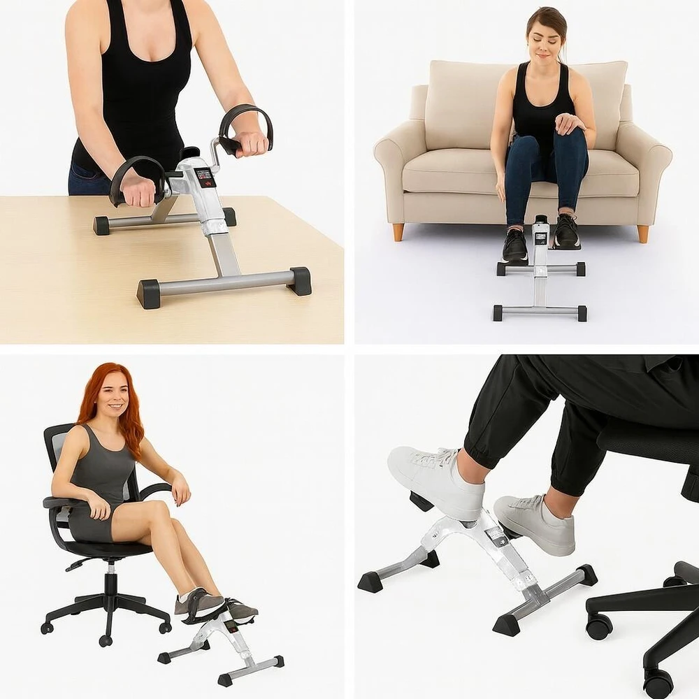Bauerkraft Sulankstomas reabilitacinis pedalų treniruoklis 2-in-1 su LCD ekranu, baltas