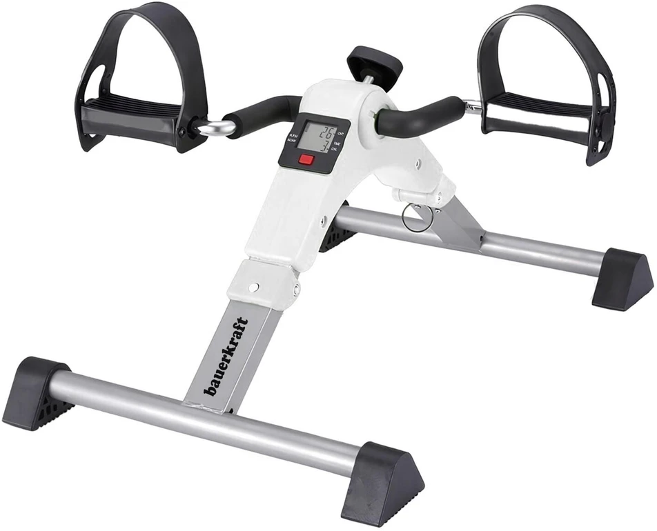 Bauerkraft Sulankstomas reabilitacinis pedalų treniruoklis 2-in-1 su LCD ekranu, baltas