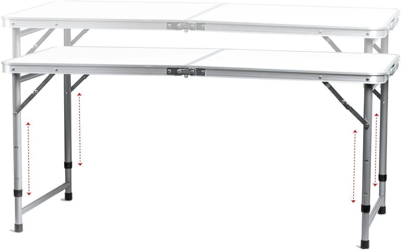 „Bauerkraft“ sulankstomas turistinis sodo stalas su rankena, reguliuojamo aukščio, 120 × 60 × 60–70 cm, baltas