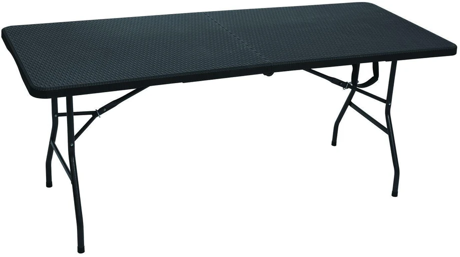 Didelis juodas sulankstomas sodo ir banketinis stalas „Bauerkraft“, rataną primenantis, lagamino tipo, 180 cm