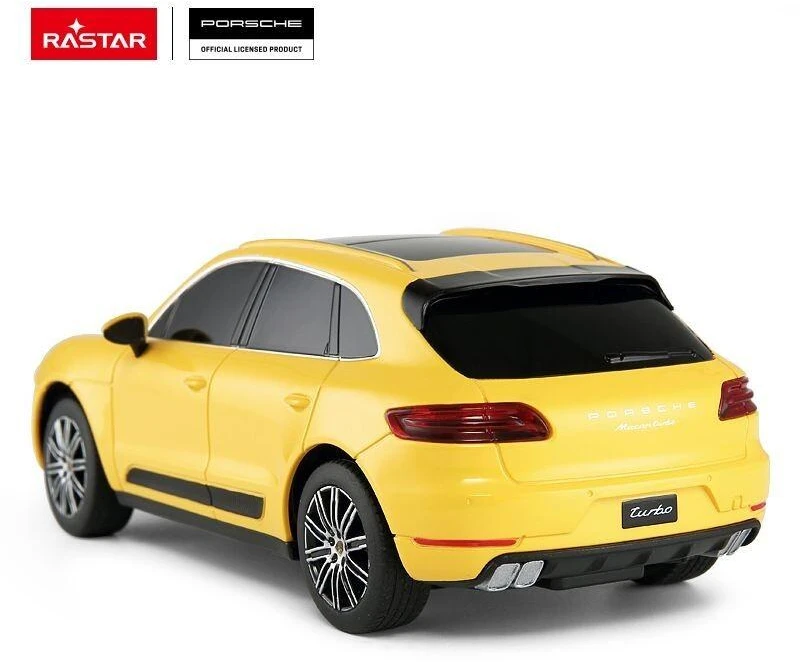 Geltonas nuotoliniu būdu valdomas Porsche Macan Turbo Rastar automobilis, 1:24