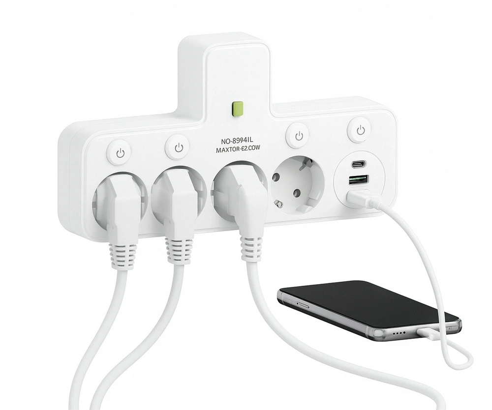 Gotel maitinimo adapteris su 3 lizdais, 2 USB ir USB-C