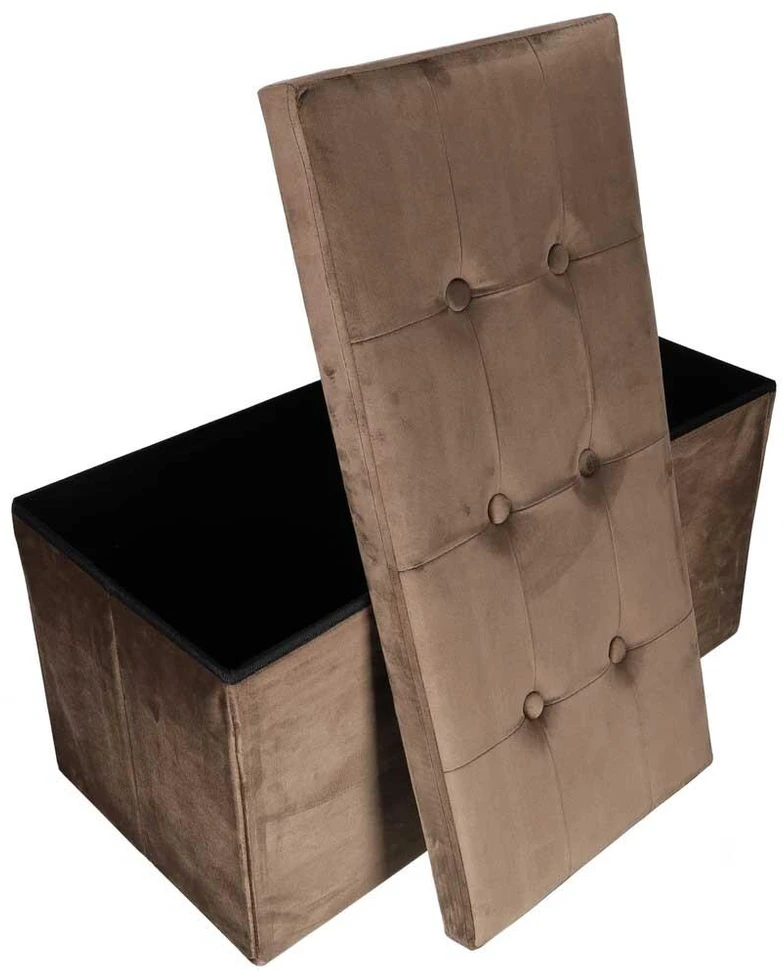 Ikonka Aksominė pufas su dėtuve 77x38x37 cm, rudas, sulankstomas
