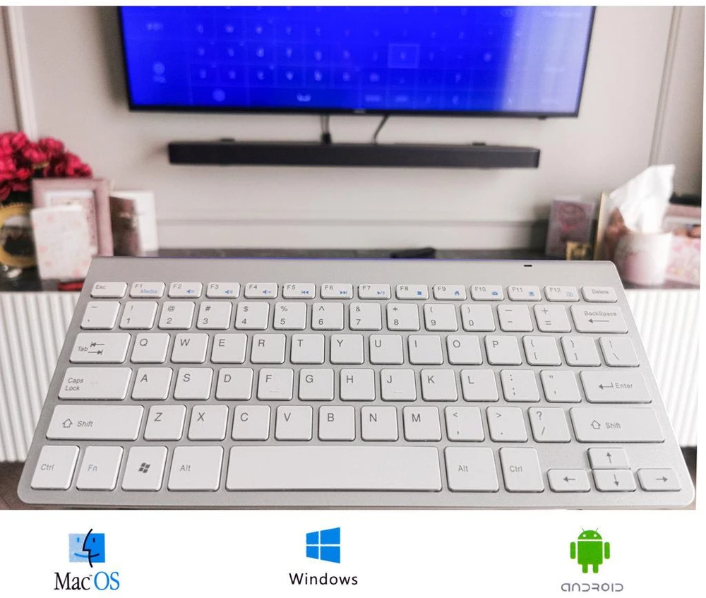 Ikonka Belaidė klaviatūra kompiuteriui ir smart TV, sidabrinė