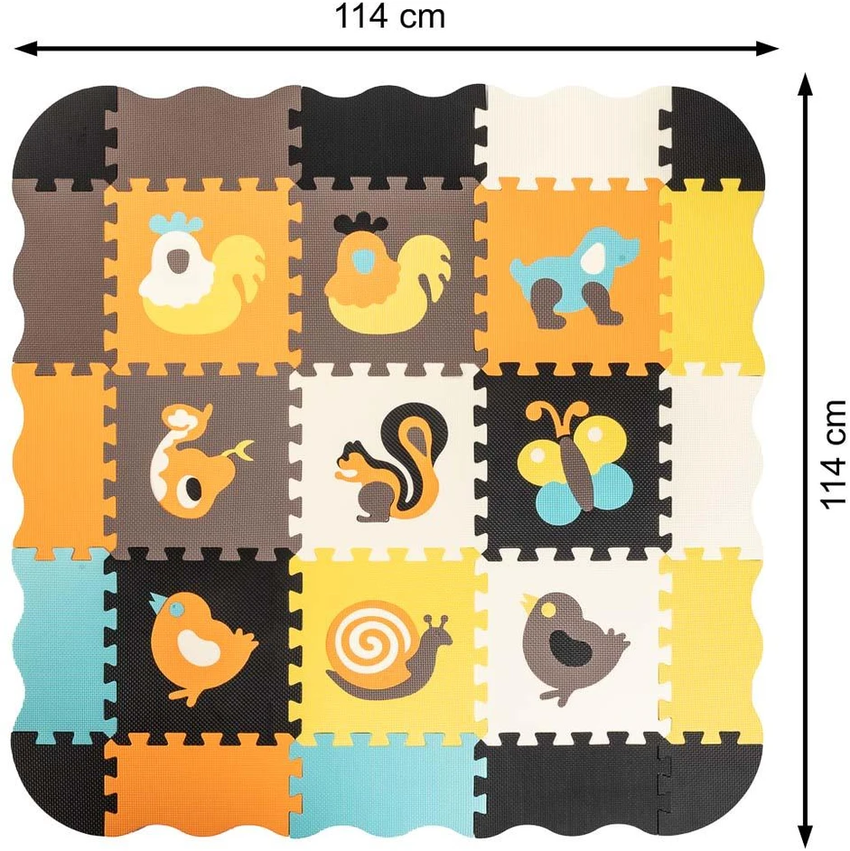 Ikonka Putplasčio dėlionės kilimėlis / žaidimų kilimėlis vaikams 25vnt. spalvoti gyvūnai 114cm x 114cm x 1cm