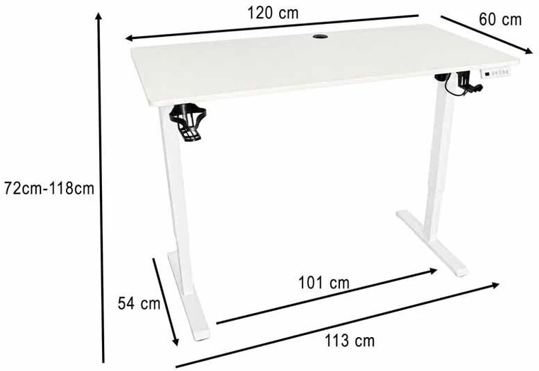 IKONKA HOME Reguliuojamas elektrinis rašomasis stalas 120x60 cm, Baltas