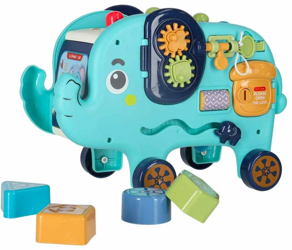 Ikonka Interaktyvus montessori dramblių rūšiuotuvas 26cm plaktukas