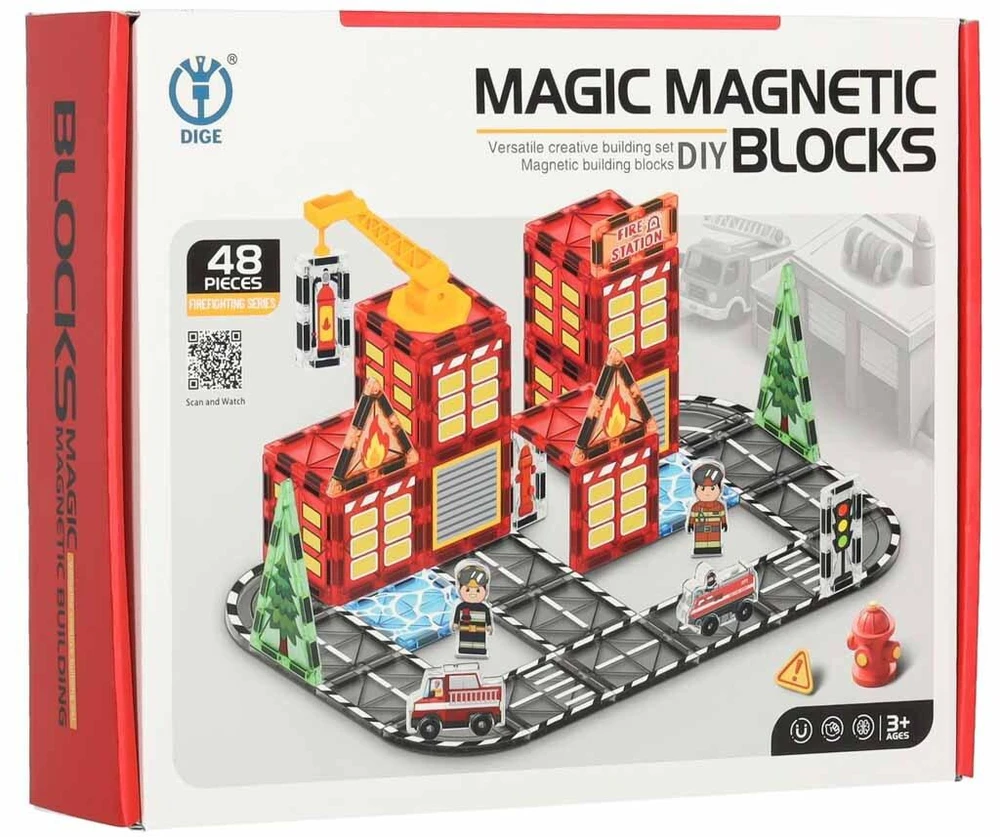 Ikonka Magnetinės konstravimo kaladėlės 3D gaisrinė 48 elementai