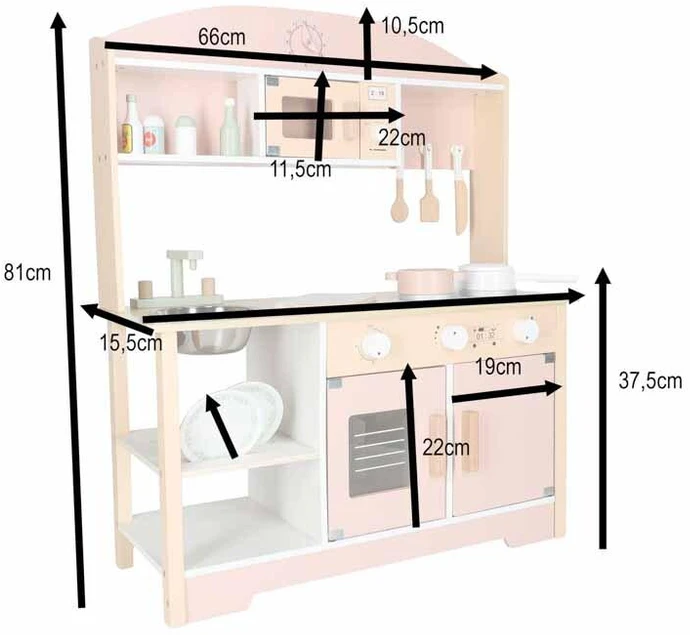 Ikonka Medinė vaikų virtuvėlė MDF MODERN CLASSIC su priedais, 82 cm, rožinė