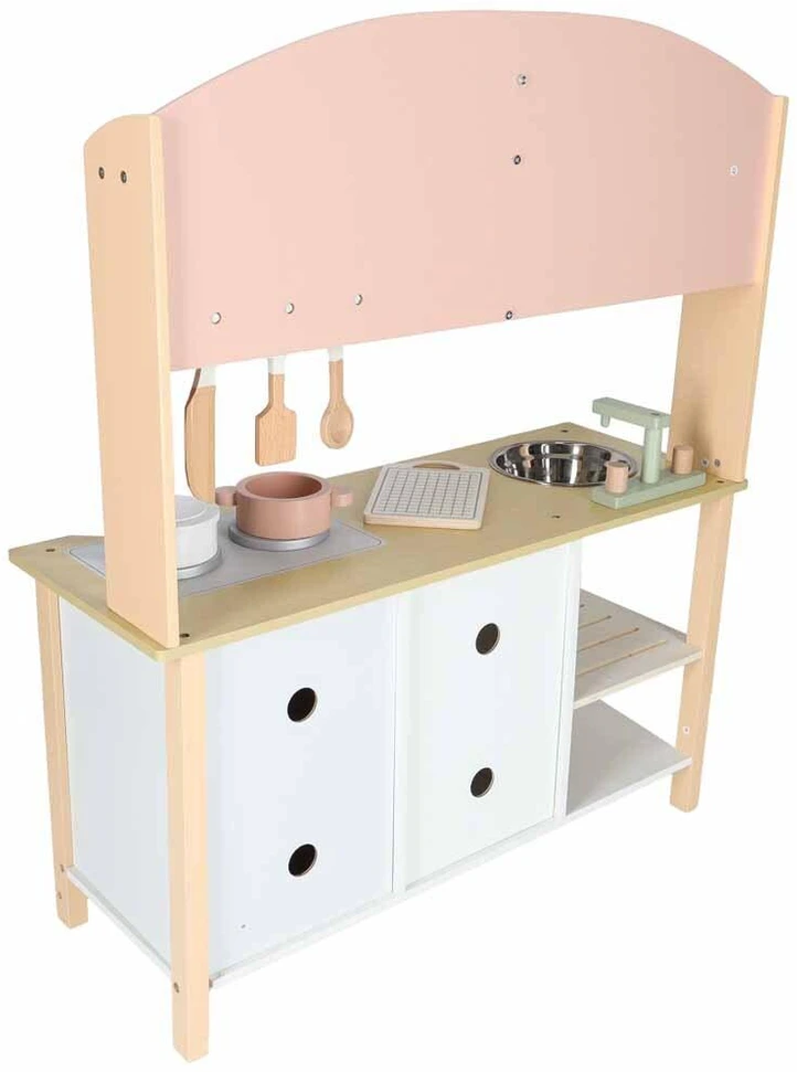 Ikonka Medinė vaikų virtuvėlė MDF MODERN CLASSIC su priedais, 82 cm, rožinė