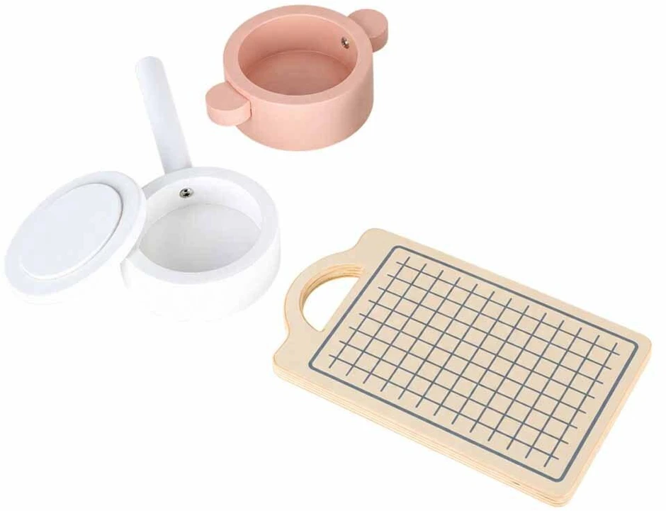 Ikonka Medinė vaikų virtuvėlė MDF MODERN CLASSIC su priedais, 82 cm, rožinė