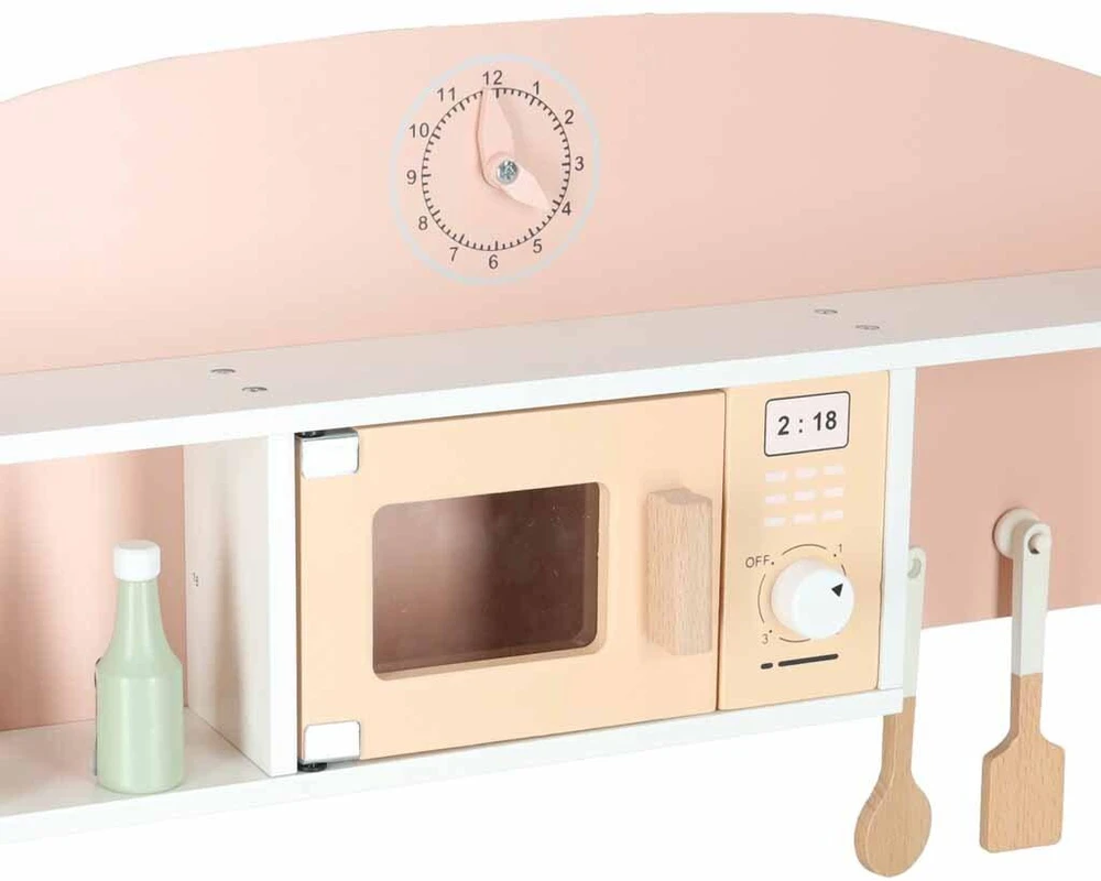 Ikonka Medinė vaikų virtuvėlė MDF MODERN CLASSIC su priedais, 82 cm, rožinė