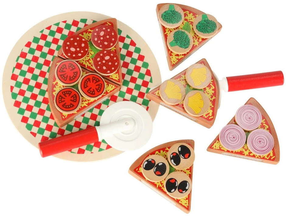 Ikonka Medinis žaidimų rinkinys Pizza su priedais