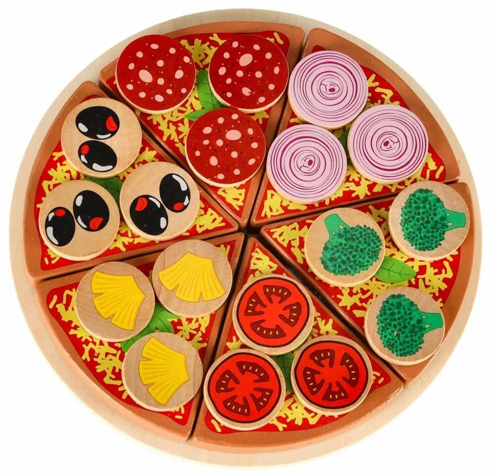 Ikonka Medinis žaidimų rinkinys Pizza su priedais