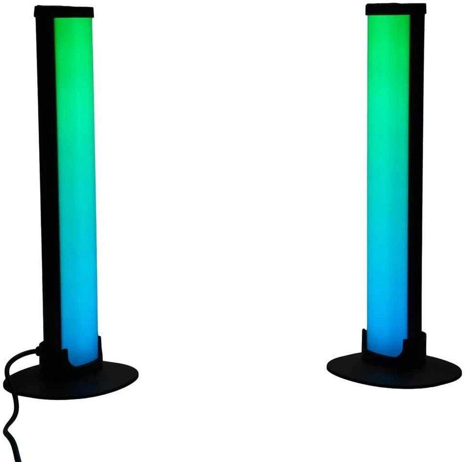 Ikonka RGB LED stalo lempa žaidimams, stulpeliai su nuotolinio valdymo pulteliu, 2 vnt. rinkinys