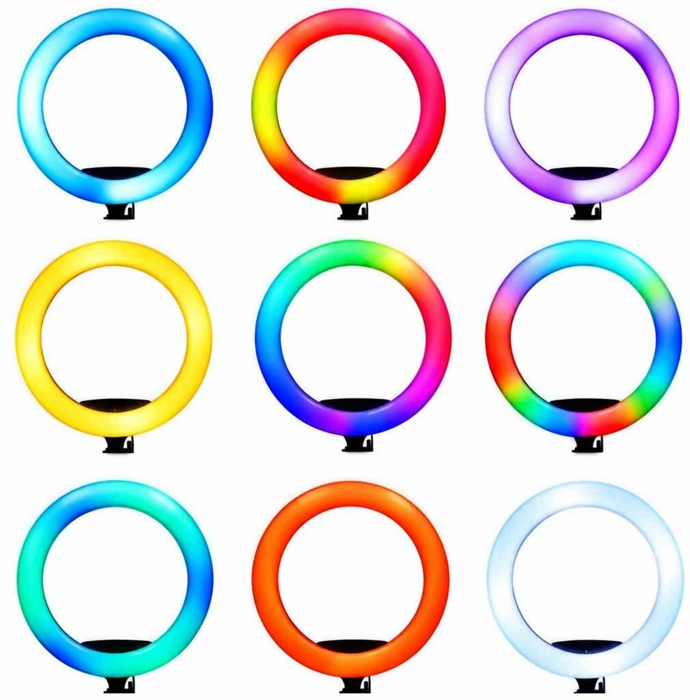 Ikonka RGB LED žiedinė lempa asmenukėms ir vaizdo įrašams su trikoju bei nuotolinio valdymo pulteliu, 45 cm