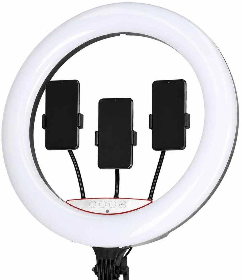 Ikonka RGB LED žiedinė lempa asmenukėms ir vaizdo įrašams su trikoju bei nuotolinio valdymo pulteliu, 45 cm