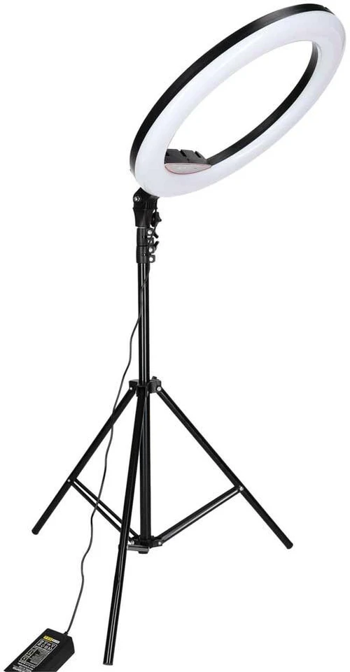 Ikonka RGB LED žiedinė lempa asmenukėms ir vaizdo įrašams su trikoju bei nuotolinio valdymo pulteliu, 45 cm