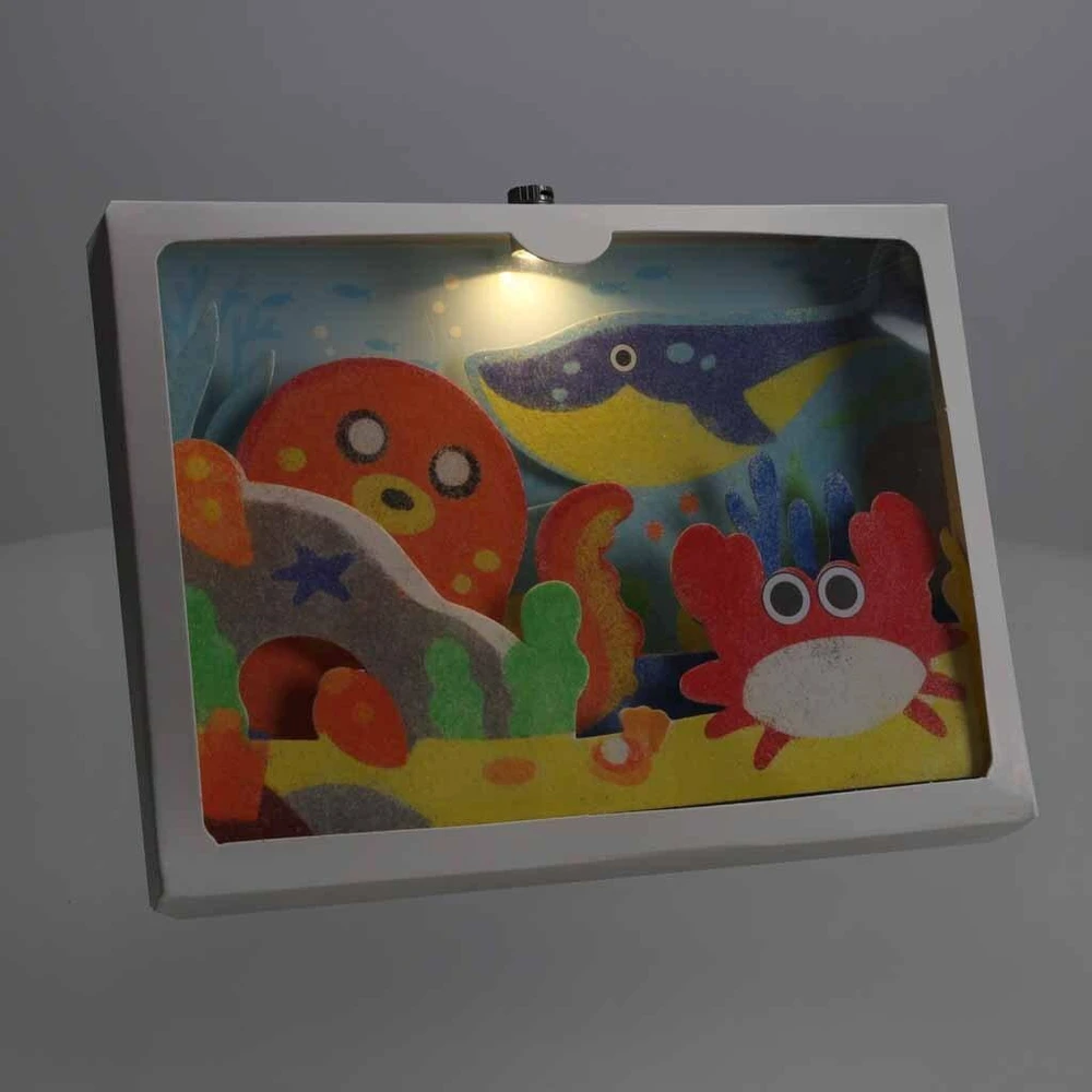 Ikonka Smėlio tapybos rinkinys vaikams – 3D paveikslai su jūrų gyvūnais ir LED apšvietimu