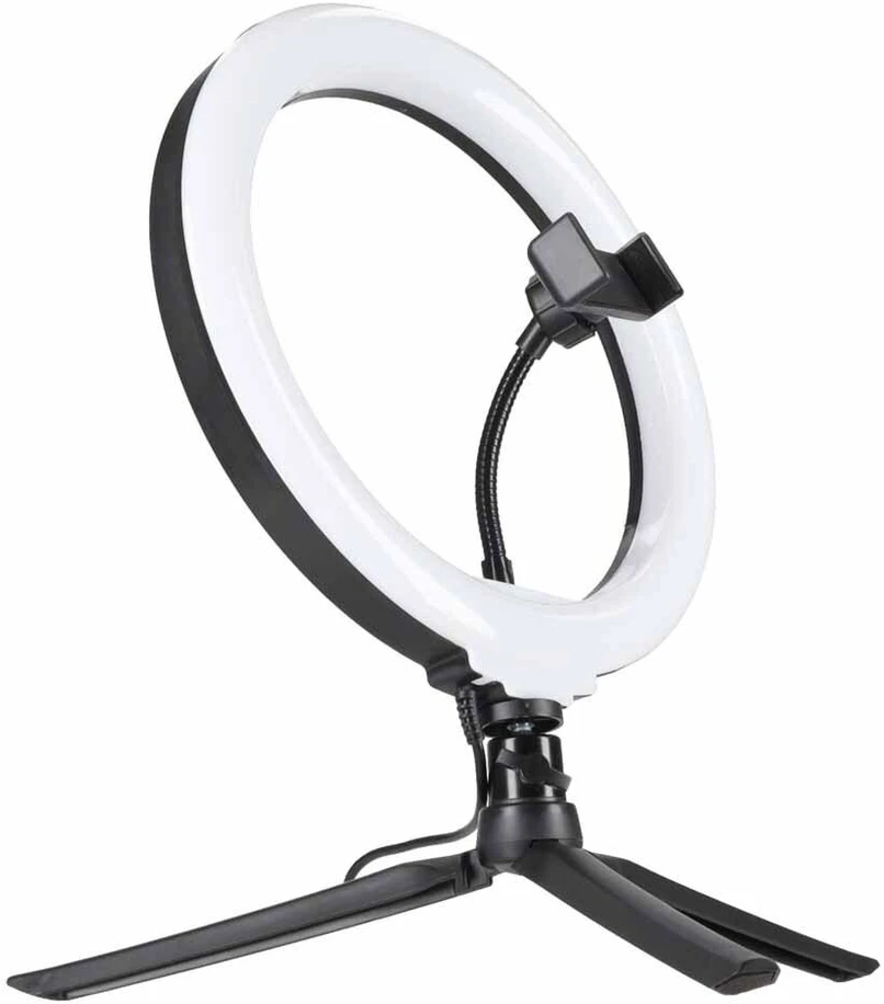 Ikonka Spalvota RGB LED asmenukių žiedinė lempa su stovu