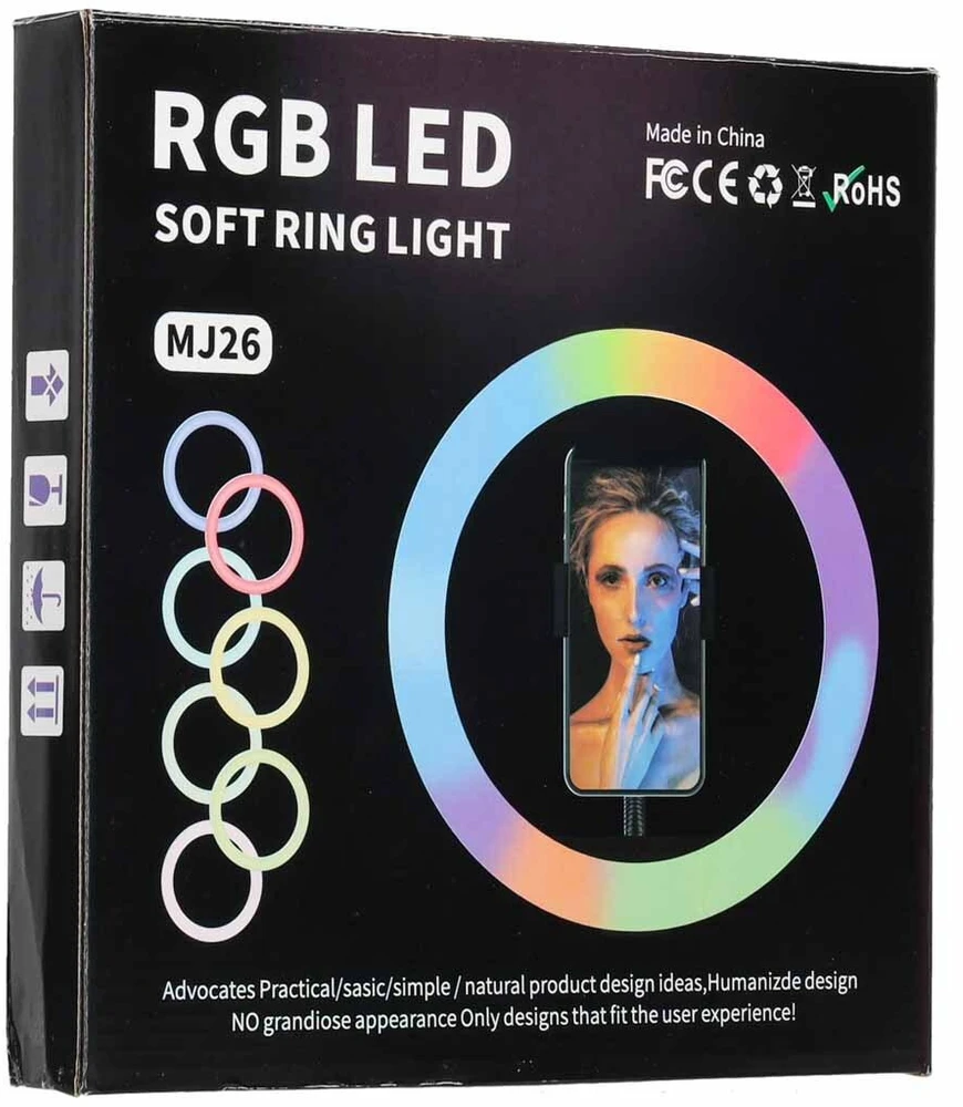 Ikonka Spalvota RGB LED asmenukių žiedinė lempa su stovu