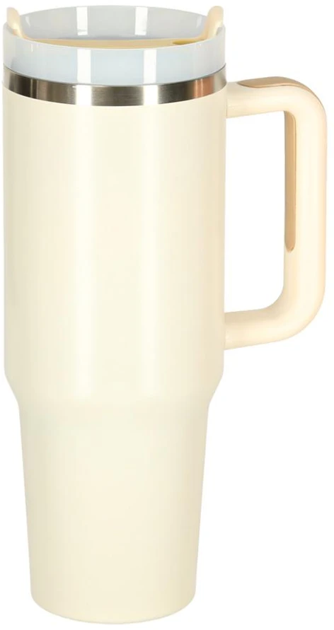 Ikonka Termo puodelis ze słomką i laikikliu termos 1200ml kreminė
