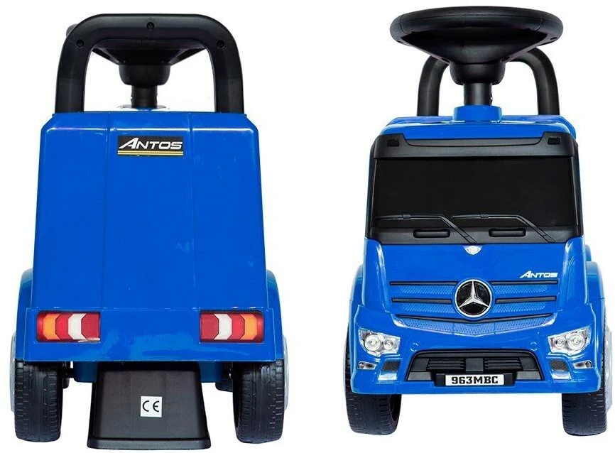 Kathay Haster Mercedes-Benz Antos TRUCK vaikiškas pasispiriamas automobilis su garso ir šviesos funkcijomis, mėlynas