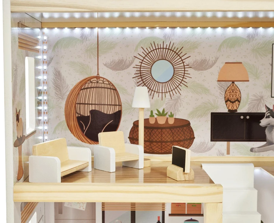 LULILO medinis lėlių namelis FLORO boho LED