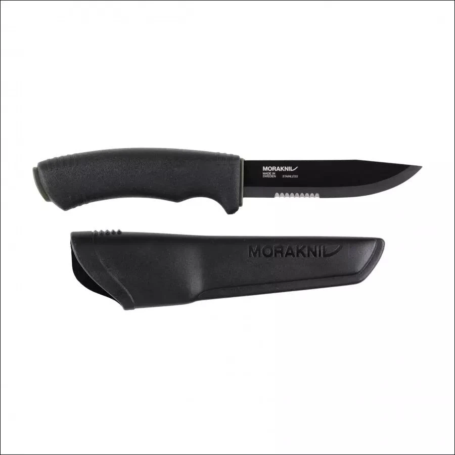 Peilis Morakniv Bushcraft SRT, pusiau dantytas, juodas