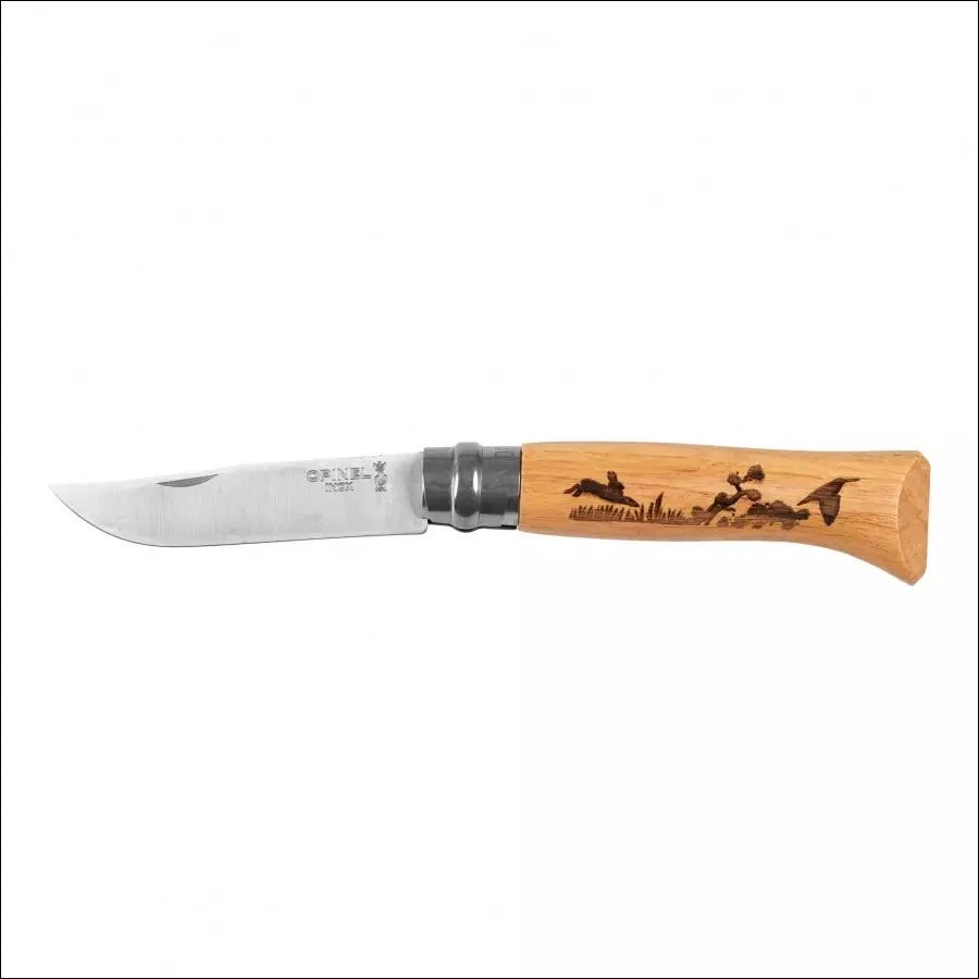 Opinel peilis No.8 Inox, ąžuolinis, Animal serija – kiškis