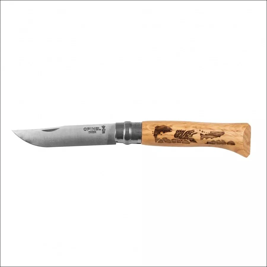 Peilis Opinel Nr.8 ąžuoline rankena su žuvimis