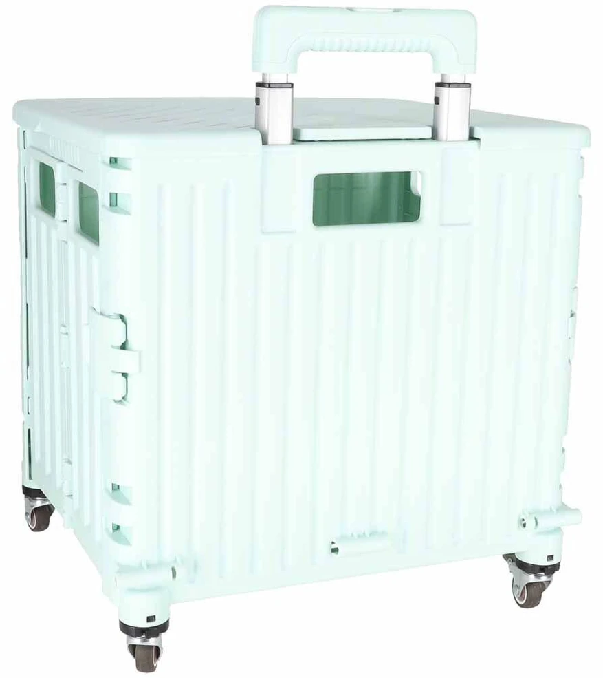 Sulankstomas pirkinių krepšelis ant ratukų LUARO su dangčiu, žalias