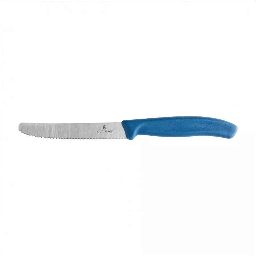 Virtuvinis peilis Victorinox Swiss Classic 6.7832.C1 dantytais ašmenimis ir užapvalintu galu, mėlynas