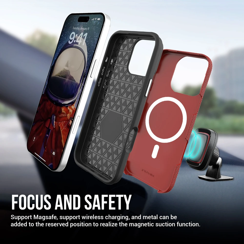 Dėklas Perfectionists Triangle Mag Case Apple iPhone 14 Pro Max raudonas