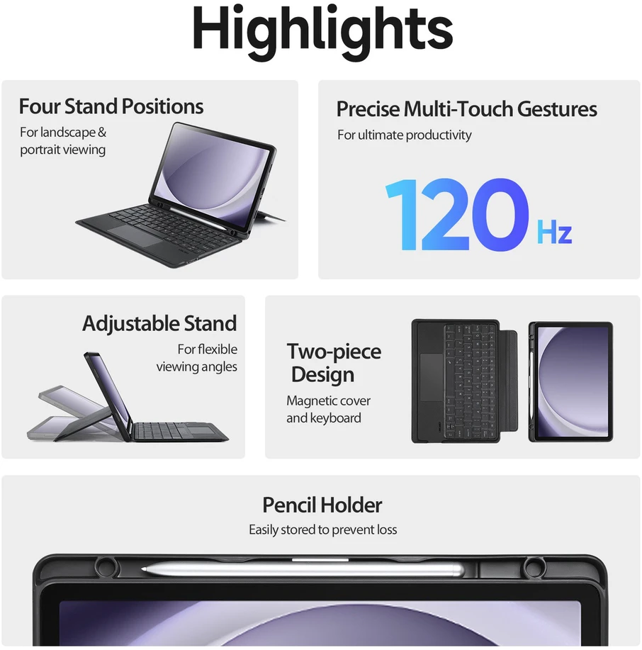 Dėklas su klaviatūra Dux Ducis DK Samsung X210/X215/X216 Tab A9 Plus 11.0/X230/X235/X236 Tab A11 Plus 11.0 juodas