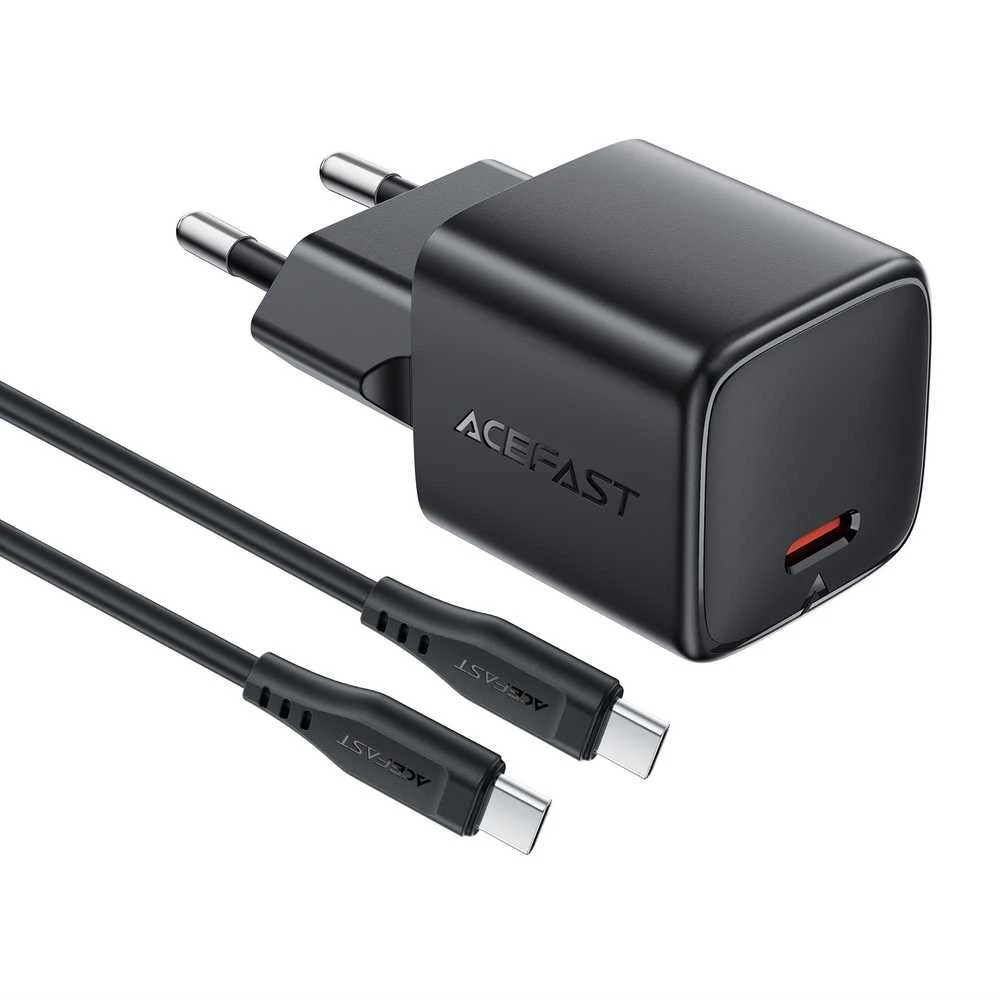 Įkroviklis Acefast A118 30W GaN USB-C + USB-C to USB-C cable 1.2m juodas