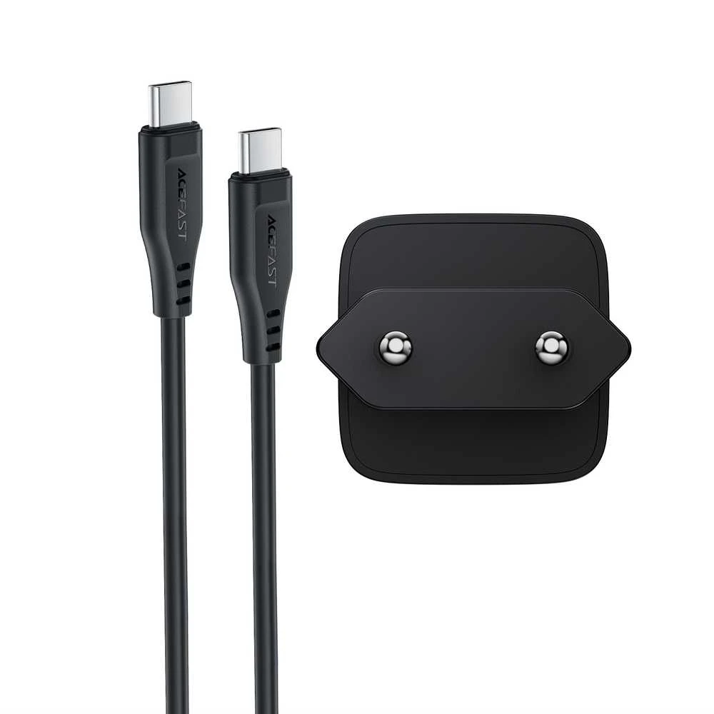 Įkroviklis Acefast A118 30W GaN USB-C + USB-C to USB-C cable 1.2m juodas