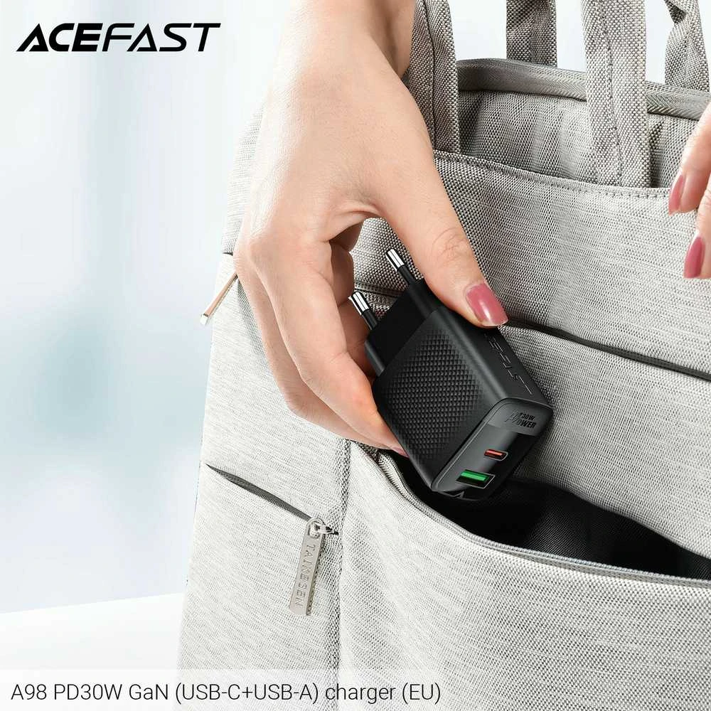 Įkroviklis Acefast A98 30W GaN USB-C/USB-A juodas