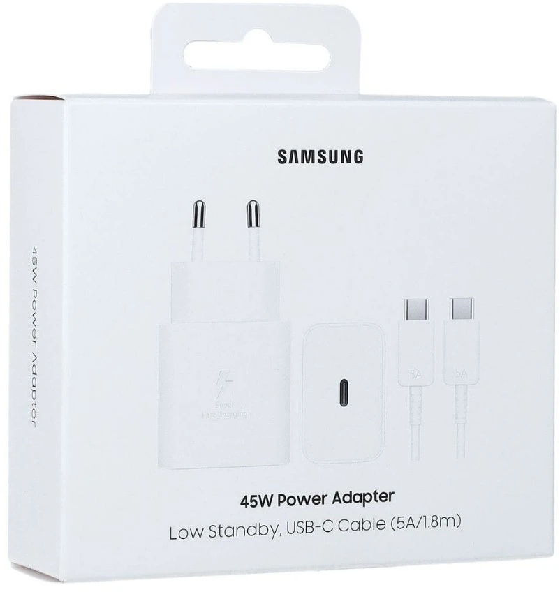 112803 Samsung T4511 PD 45W laidinis įkroviklis su USB-C/USB-C 5A kabeliu baltos spalvos