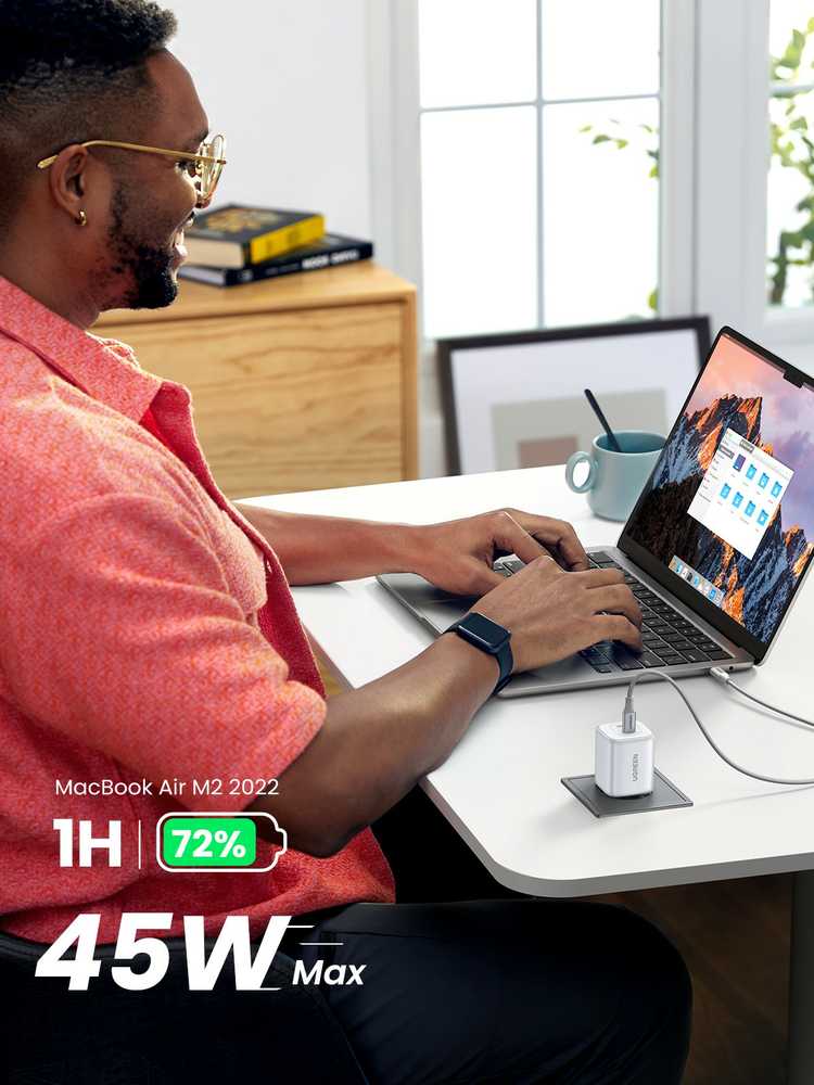 GaN 2 x USB-C 45W QC PD Ugreen CD294 greitasis įkroviklis - baltas