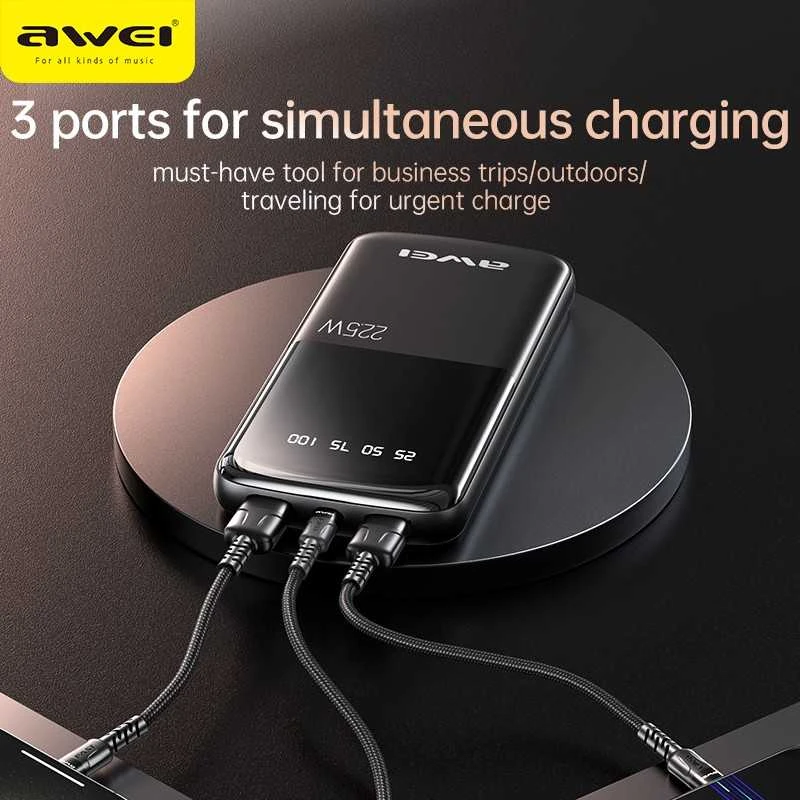 Išorinė baterija Power Bank Awei P10K 22.5W 10000mAh juoda